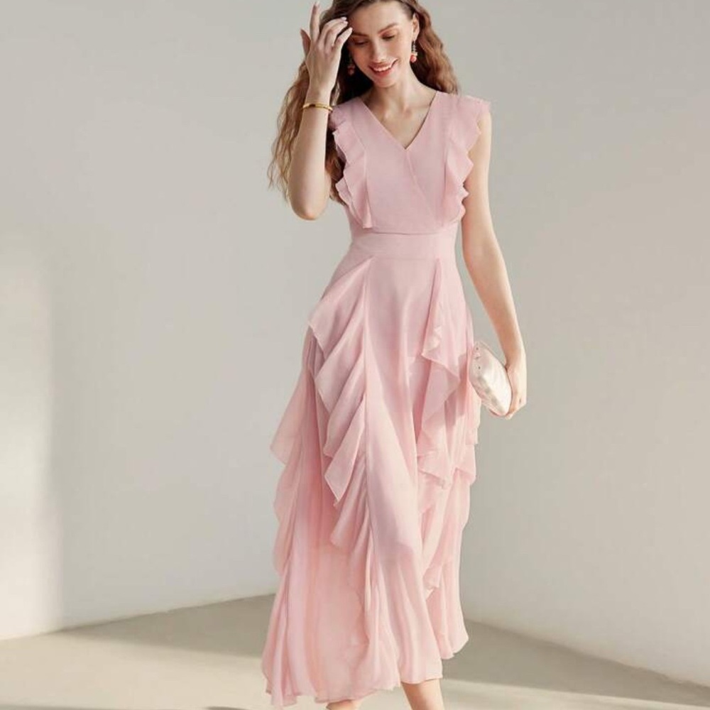 MOTF Pink Ruffle High-Low Dress Romantic Flow - Size S